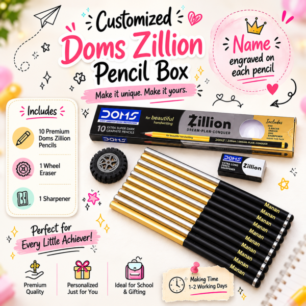 Premium Personalised DOMS Zillion Pencils – Set of 10 with Eraser & Sharpener