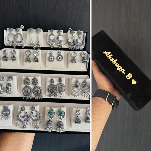 16 Pcs Curated Jhumkas in 1 Box – Customised Name Gift Set for Her